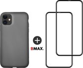 BMAX 2-pack iPhone 11 full cover glazen screenprotector incl. zwart latex softcase hoesje