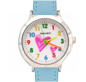 Horloge-Hart-licht blauw  lederen bandje- kinderen- extra batterij-  Charme Bijoux