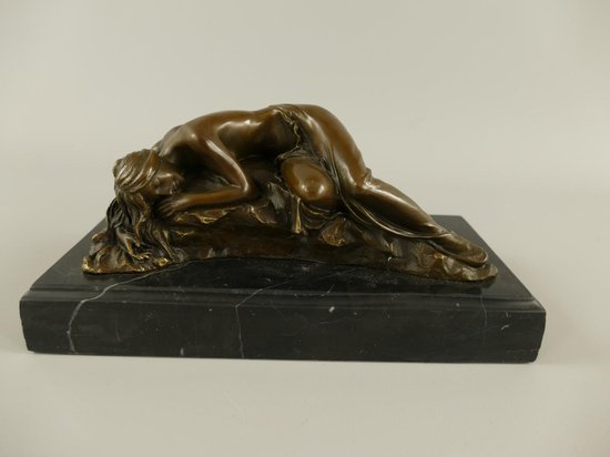 Bronzen beeld - Aangespoelde naakte dame - Erotisch sculptuur - 10 cm hoog