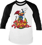 Woody Woodpecker Raglan top -L- Washed Japanese Logo Wit/Zwart