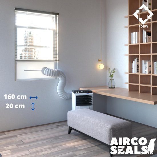 Mobiele airco raamafdichting schuifraam 160×20 cm met ritssluiting wit transparant energiebesparend insectenwerend