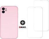 BMAX Telefoonhoesje geschikt voor iPhone 11 - Siliconen hardcase hoesje lichtroze - Met 2 screenprotectos