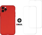 BMAX Telefoonhoesje voor iPhone 11 Pro Max - Siliconen hardcase hoesje rood - Met 2 screenprotectors