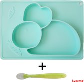 Luxema® - Placemat - Siliconen Placemat met Bord en Lepel - Mintgroen - Antislip - Baby Placemat - Baby bord - Baby Lepel - Kinderservies - Siliconen kinderservies - Topcadeau