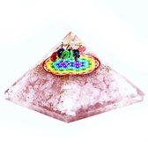 Orgonite Piramide - Rozenkwarts Regenboog Levensbloem - 7x7x5cm - Spirituele Decoratie - Edelstenen & Mineralen