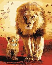 Paint By Numbers - Schilderen op Nummer - Lions: Father and Son - 50x40cm - Volwassenen - Stipco