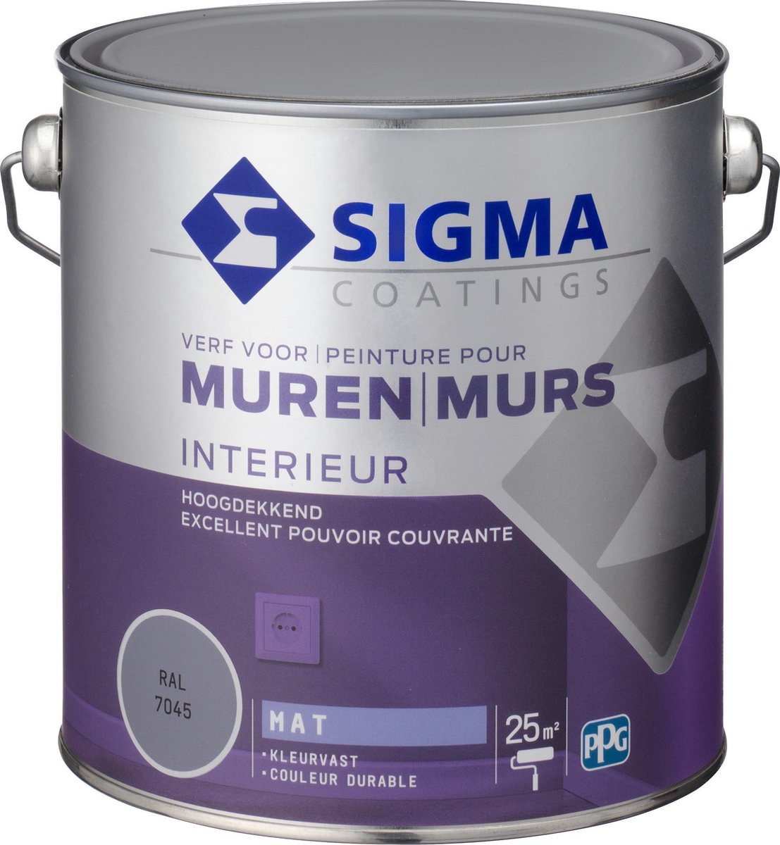 Sigma Muurverf - Muren en Plafonds - Grijs RAL 7045 - 2,5L - Voor binnen