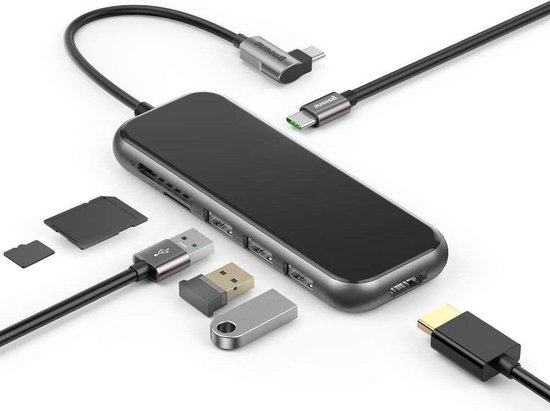 Baseus USB-C / USB / HDMI / SD 7-in-1 Hub voor Laptop/MacBook Grijs