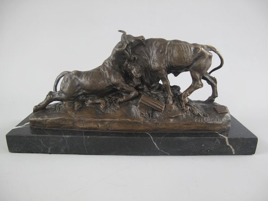 Bronzen beeld - Vechtende Stieren - Dieren figuur - 10 cm hoog