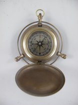 Klassiek kompas - Gepolijst messing - Leren kist - 10 cm hoog