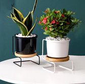 Set van 2 Luxe Keramiek Bloempotten Bloempotten/Plantenpotten op Standaard/Voet voor Binnen en Buiten - Modern Design Bloempot/Plantenpot op Poten/Pootjes-Plantenbak Plant Pot Houder -Planten