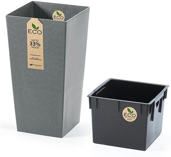 Prosperplast Plantenpot - rotan - vierkant - antraciet - 19 x 16 cm | Leen Bakker