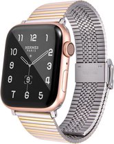 Geschikt voor Apple Watch bandje 42 / 44 / 45 mm - Series 1 2 3 4 5 6 7 SE - Smartwatch iWatch horloge band - 42mm 44mm 45mm - Fungus - RVS metaal - Zilver goud - Fijne streep