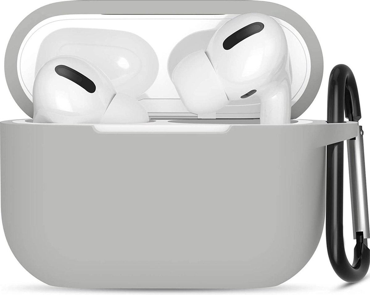 Hoesje geschikt voor Apple Airpods Pro - Softcase - Sleutelhanger - Cover - Extra dun - Siliconen - Grijs