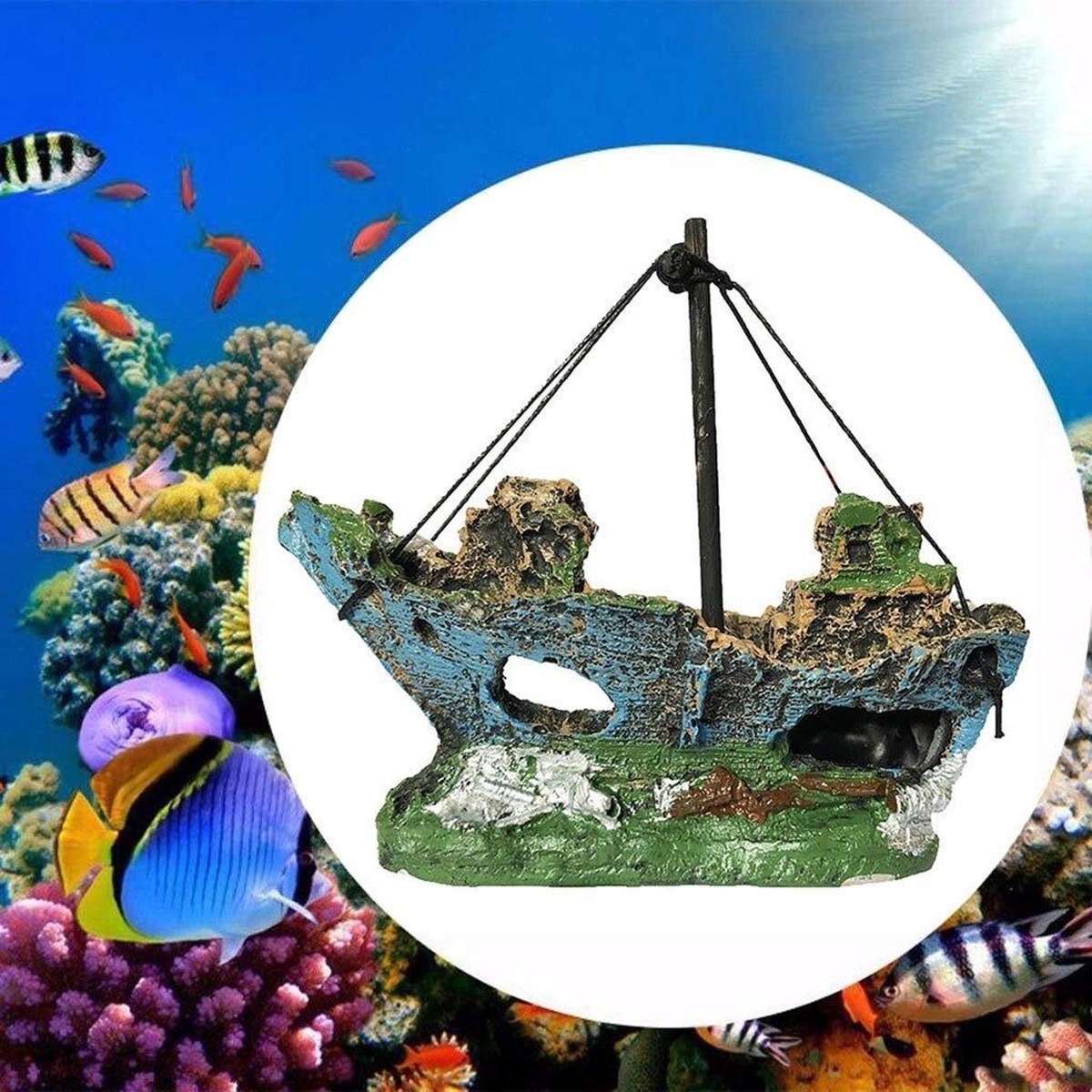 Décor aquarium bateau coulé 20x10,5x12,5 cm : Décorations pour