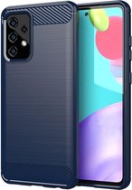 Samsung Galaxy A52 - A52s hoesje - MobyDefend TPU Gelcase - Geborsteld Metaal + Carbonlook - Navy blauw - GSM Hoesje - Telefoonhoesje Geschikt Voor Samsung Galaxy A52 - Galaxy A52s