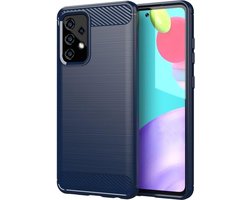 MobyDefend Hoesje - Geschikt voor Samsung Galaxy A52 / A52s - TPU Backcover - Geborstelde Metaal & Carbon-Look - Navy blauw