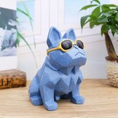 BaykaDecor Decoratief Beeld - Geometrisch Art Hond Spaarvarken - Origami Buldog met zonnebril - Cool Spaarpot - 20 cm - Blauw