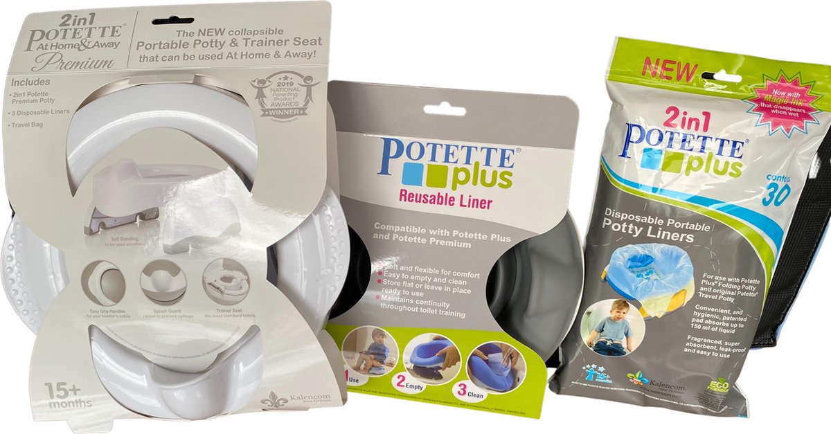 Goedkoopste Potette Premium Reispotje - Kinderen - Biologisch Afbreekbare Wegwerpzakjes 30-Pack -Wit/Grijs