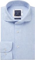 Profuomo Slim Fit  overhemd - lichtblauw linnen/katoen Oxford - Strijkvriendelijk - Boordmaat: 41