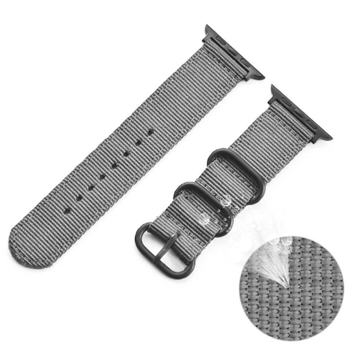 DrPhone SWB1 - Smart Watch Bandje - Roestvrij Staal Gesp - Nylon - Geschikt Voor IOS Smartwatch 42mm - 44mm - 45mm - Grijs