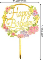 gouden taart topper- bloemen taart topper- happy birthday taart topper- taart decoratie- cake topper goud- cute taart topper bloem