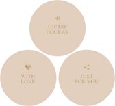 House Of Products Stickers - Cadeauversiering - Hip Hip Hooray - With Love - Just For You - Goud Beige - 24 stuks - ø 55 mm