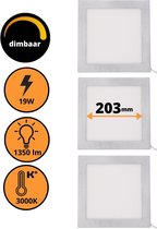 Proventa LED inbouwspots vierkant - ⌀ 203 mm - Dimbaar - Zilver - 3 x plafond/wand inbouwspot