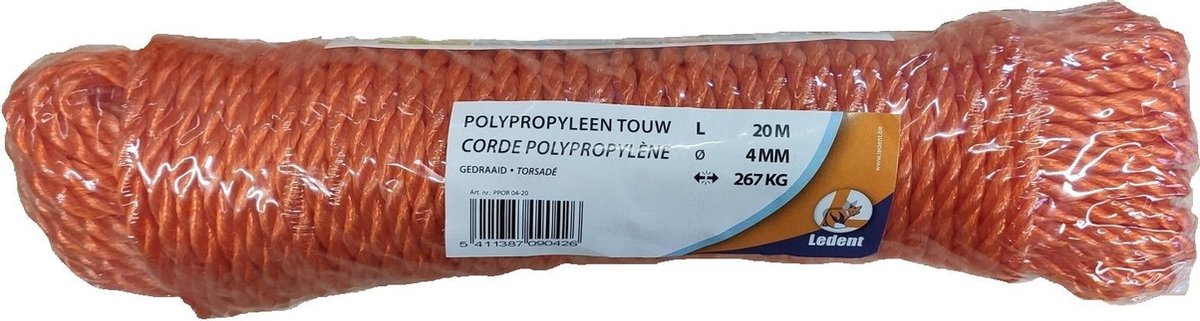 Ledent - polypropyleen touw - 4mm - 20 m - oranje