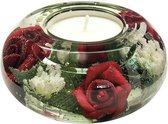 waxinelichthouder met rode bloemen - 5x9 cm handgemaakte glazen waxinelicht houder - sfeervolle windlicht decoratie