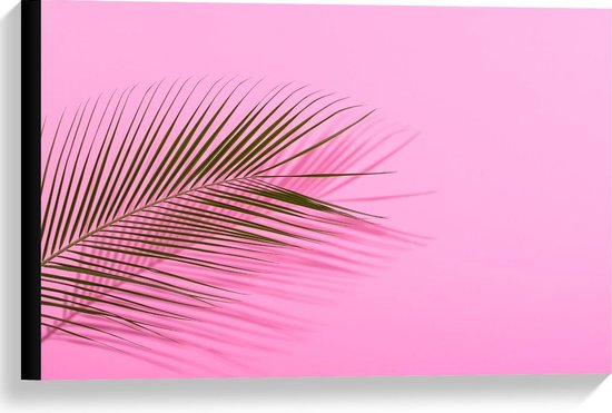 Canvas  - Smal Groen Blad op Roze Achtergrond - 60x40cm Foto op Canvas Schilderij (Wanddecoratie op Canvas)