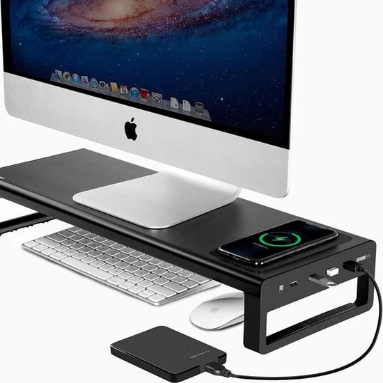 Gologi® - Monitor verhoger - Monitor standaard - USB-C - USB-A - Draad -  Draadloze... | bol.com