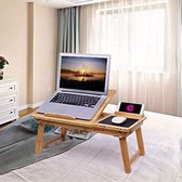 Opvouwbare laptoptafel voor bank of bed, nachtkastje met penhouder voor mobiele telefoon en lade, verstelbare hellingshoek, notebooktafel van bamboe, 55 x 23 x 35 cm (B x H x D) LL