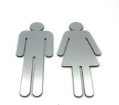 Deurbordje - WC bordje - WC - Toiletbord - Bordje - RVS Look - Pictogram - Dames Heren – Vrouw - Man – Set van 2 - Zelfklevend - 150 mm x 65 mm x 1,6 mm - 5 Jaar Garantie