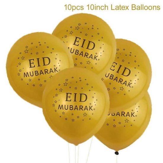 Eid Mubarak Ballonnen Black & Gold - 10 stuks - Ramadan Feestdecoratie Eid Decoratie Chrome Ballonnenset Zwart Goud