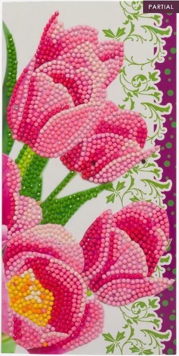 Diamondpainting Crystal Art Kaart Roze tulpen 11x22cm