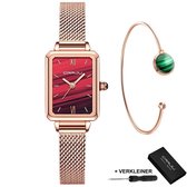 CRRJU Horloges voor Vrouwen Dameshorloge Meisjes Dames Watch Horloge – Horlogebox Geschenkdoos – Rosé Rood