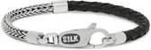 SILK Jewellery - Zilveren Armband - Roots - 355BLK.18 - zwart leer - Maat 18