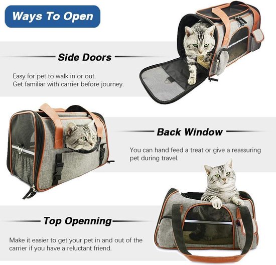 Rexa® Huisdiertas Bruin/Zwart/Grijs Reis tas schoudertas voor honden en katten | huisdier kat vervoer | kattentas hondendraagtas transport meenemen vakantie | hondendrager reistas | carrier - Rexa®