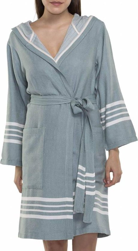 Zenuwinzinking Heerlijk Doorbraak hamam badjas Sun almond green - korte badjas met capuchon - korte sauna  badjas - maat M | bol.com