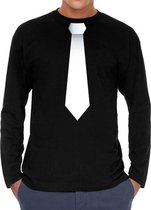 Stropdas wit long sleeve t-shirt zwart voor heren- zwart shirt met lange mouwen en stropdas bedrukking voor heren S