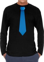 Stropdas blauw long sleeve t-shirt zwart voor heren- zwart shirt met lange mouwen en stropdas bedrukking voor heren S