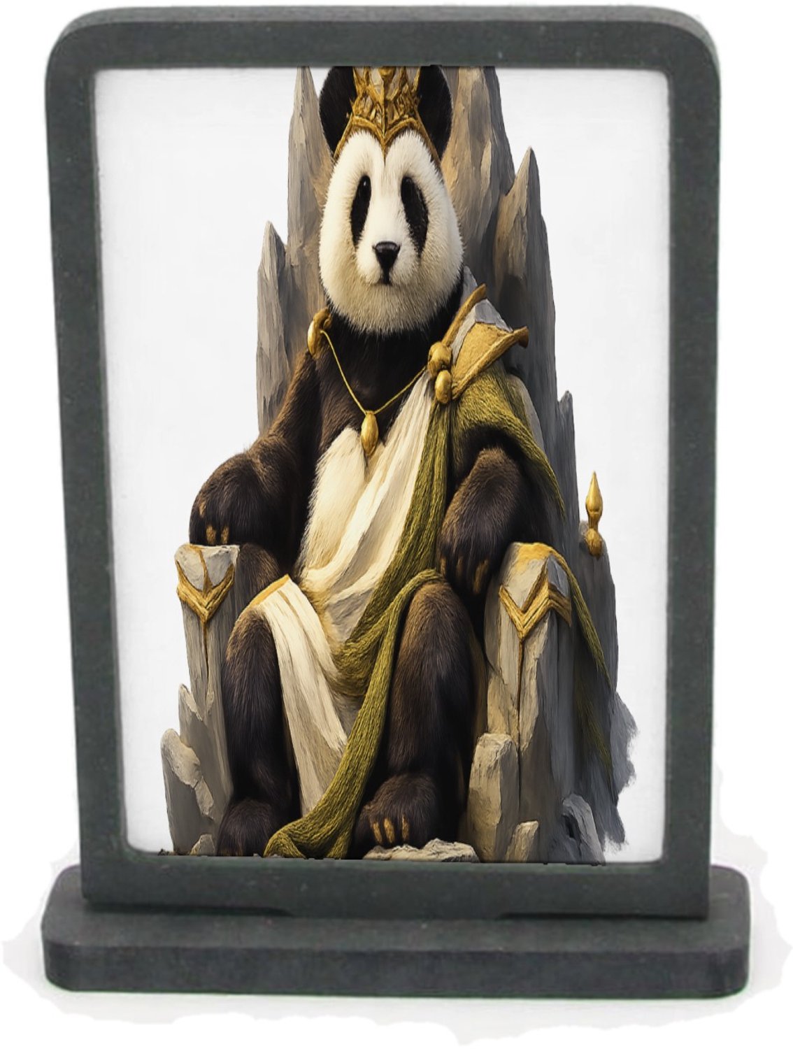Mr Cadeautjes Houten fotolijst rechthoek met MDF inleg - design Een trotse panda op een minimalistische bergtroon met wind e | cadeau Wit