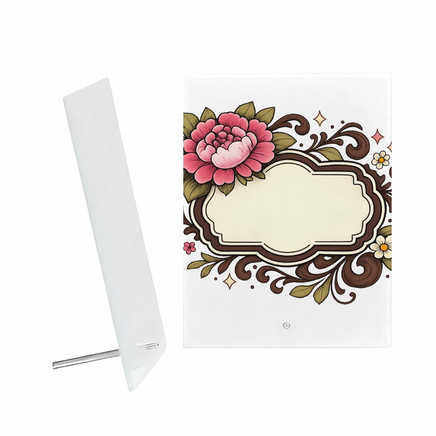 Mr Cadeautjes Glazen fotopaneel Een warme, persoonlijke complimentkaart in een botanisch kad - 15 x 20 cm, staand - glas, decoratie, wanddecoratie | cadeau Wit