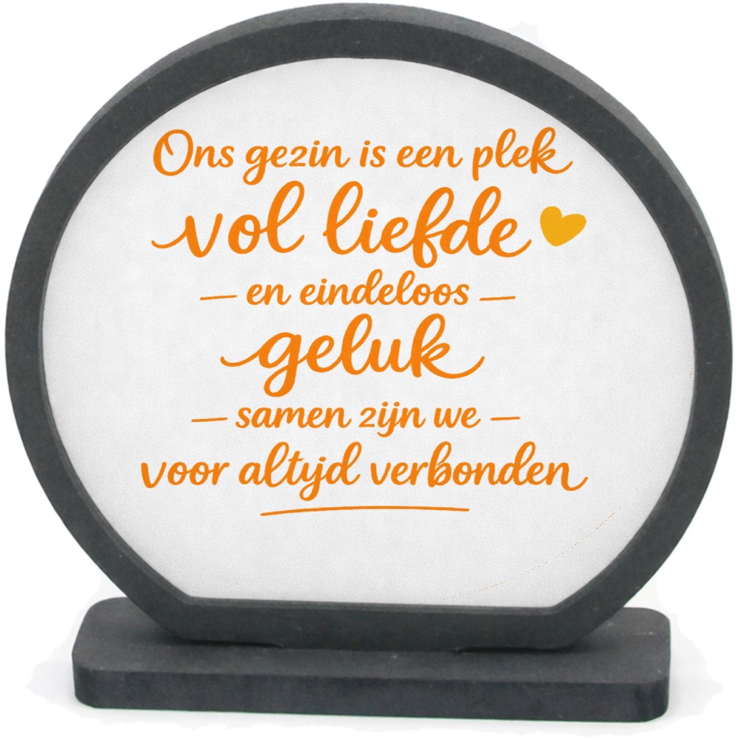 Mr Cadeautjes Houten fotolijst rond met MDF inleg - design Een warme familie-quote in handgeschreven stijl met een klei | cadeau Wit
