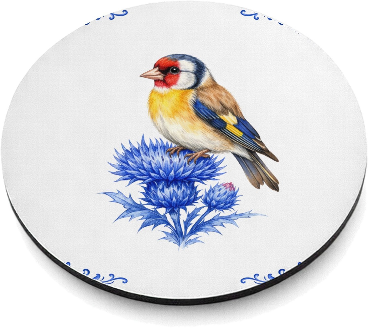Mr Cadeautjes MDF magnetische fotolijst rond Ø 9,5 - design Klassieke botanische vogelprint met een andere tuinvogel en | cadeau Wit