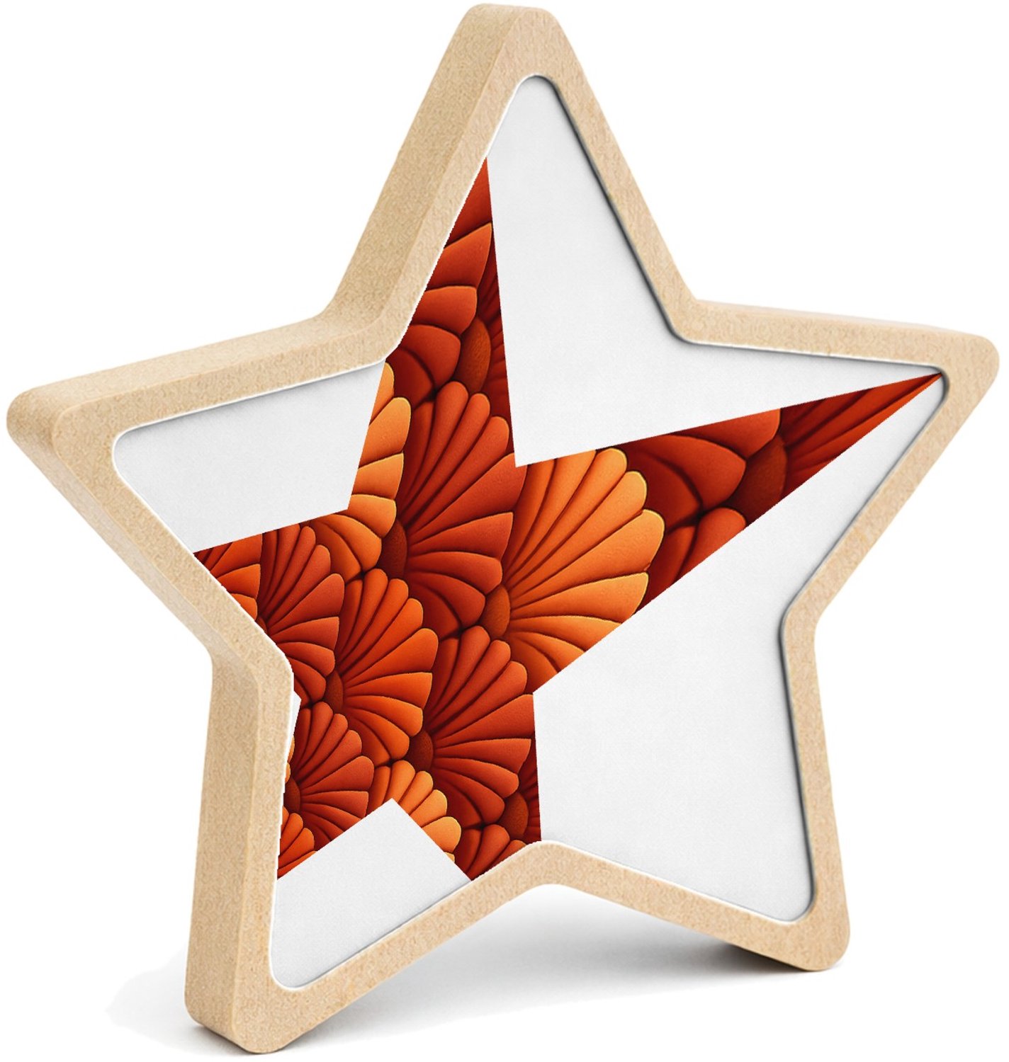 Mr Cadeautjes MDF fotolijst ster 14 x 13,5 - design Herhaalpatroon van gestileerde stervormige schelpen in zacht | cadeau Wit
