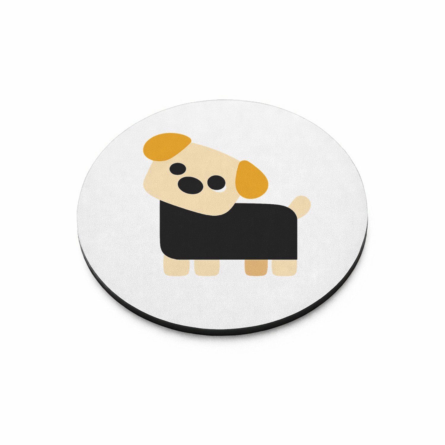 Mr Cadeautjes MDF magnetische fotolijst rond Ø 9,5 - design Minimalistische hond met eigenwijze blik | cadeau Wit