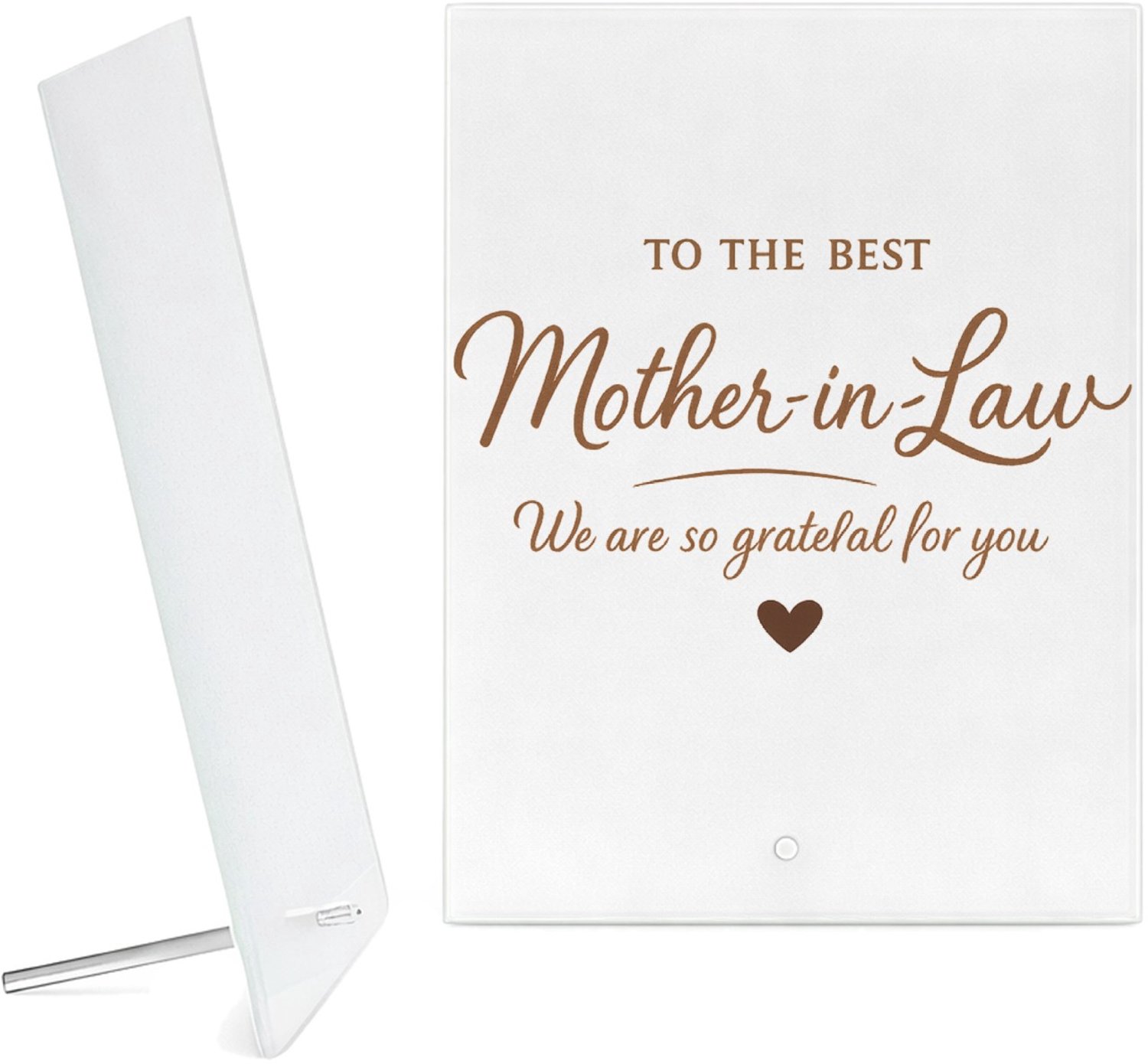 Mr Cadeautjes Glazen fotopaneel Een warme typografische cadeauboodschap voor een andere fami - 15 x 20 cm, staand - glas, decoratie, wanddecoratie | cadeau Wit