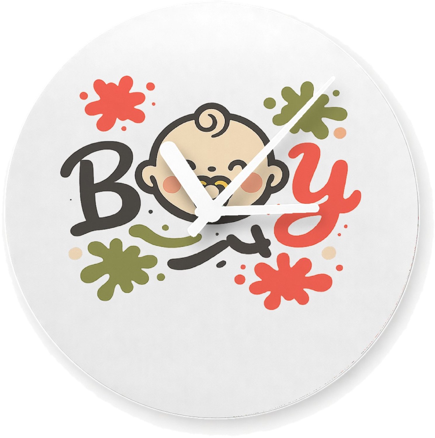 Mr Cadeautjes Glazen klok Ø 20 - design Grappige typografische babyprint met sportieve knipoog | cadeau Wit